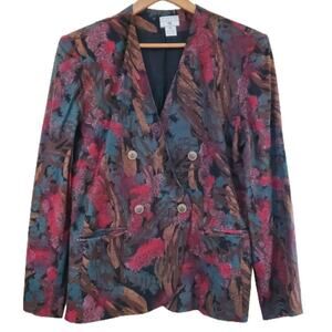 Georgiou Vintage Silk Blazer Womens Size 10 Blue 80s Double Breasted Glam Rock